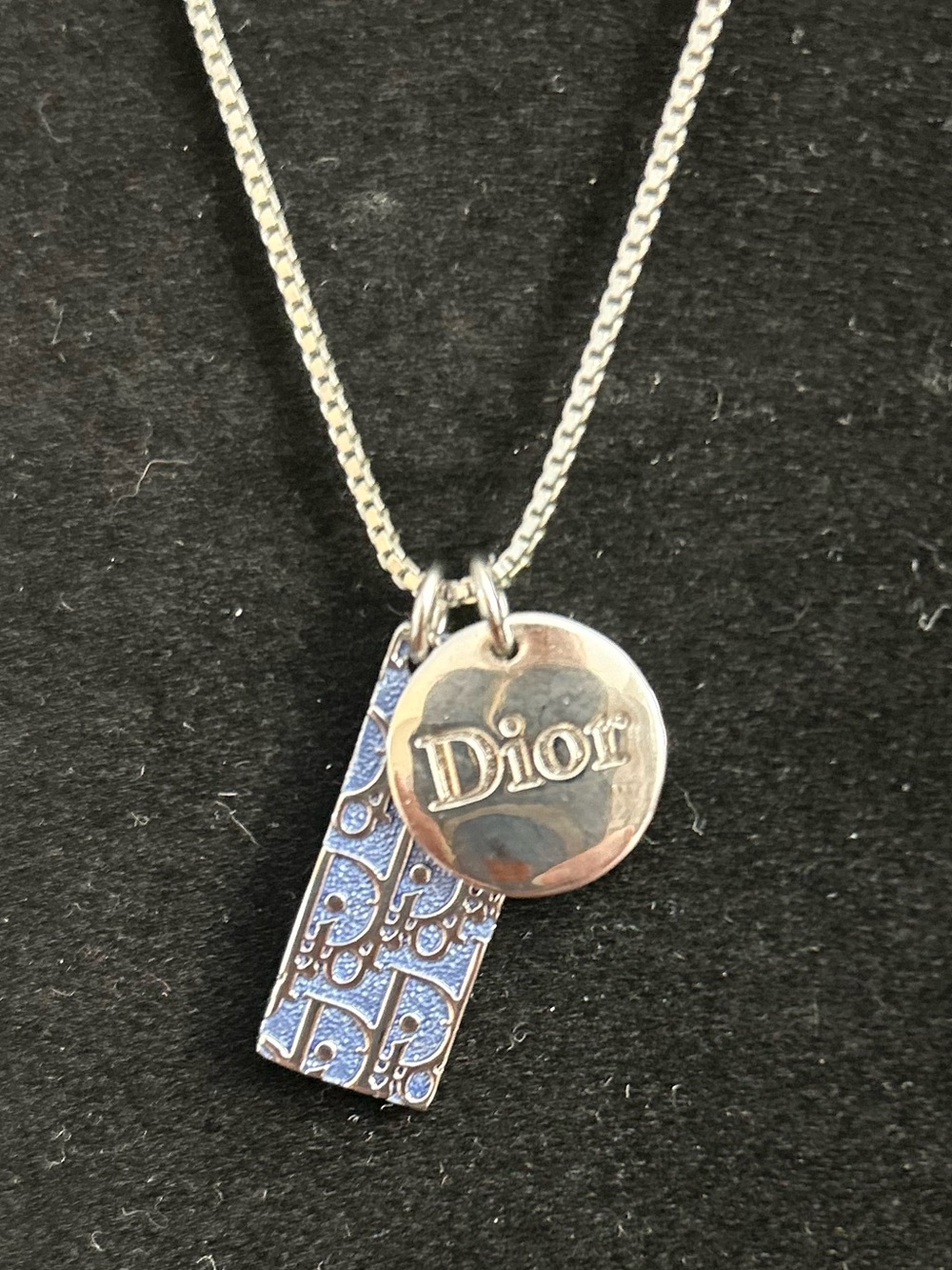 Dior vintage Blue Trotter Oblique Bar Necklace with COA